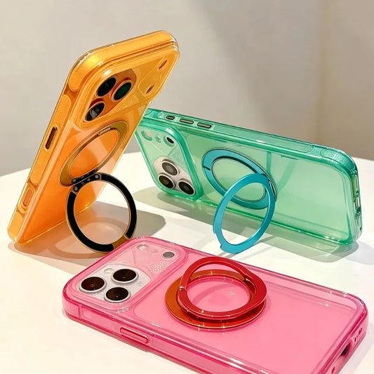【ビビッドカラー】半透明 リングスタンド Magnet内蔵 iPhoneケース｜マット・ネオンカラー PCA #261282　