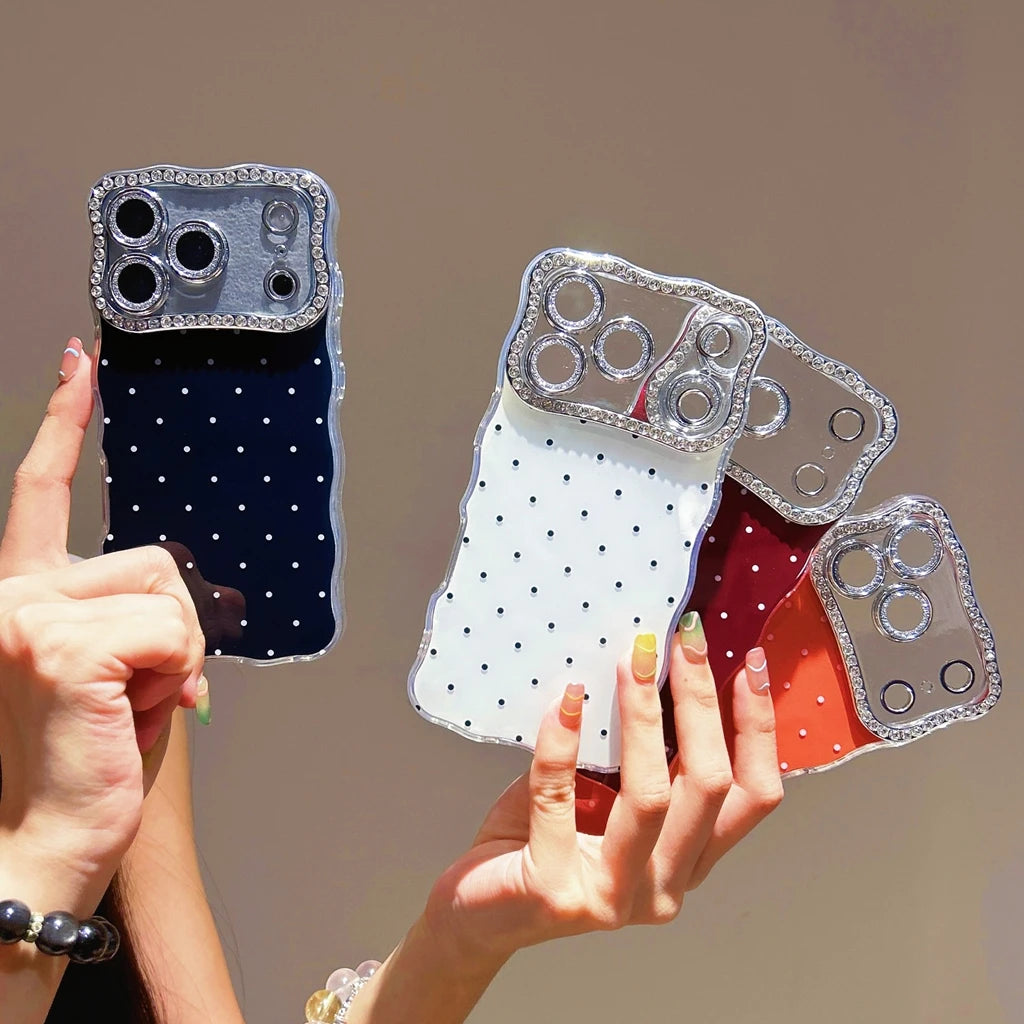 【ドットジュエルミラー】ラインストーン×水玉デザイン スマホケース｜iPhone対応 #250120