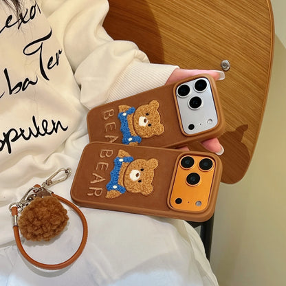 【テディエンブロイ】くま刺繍 × ボンボンチャーム スマホケース｜iPhone対応 #240806