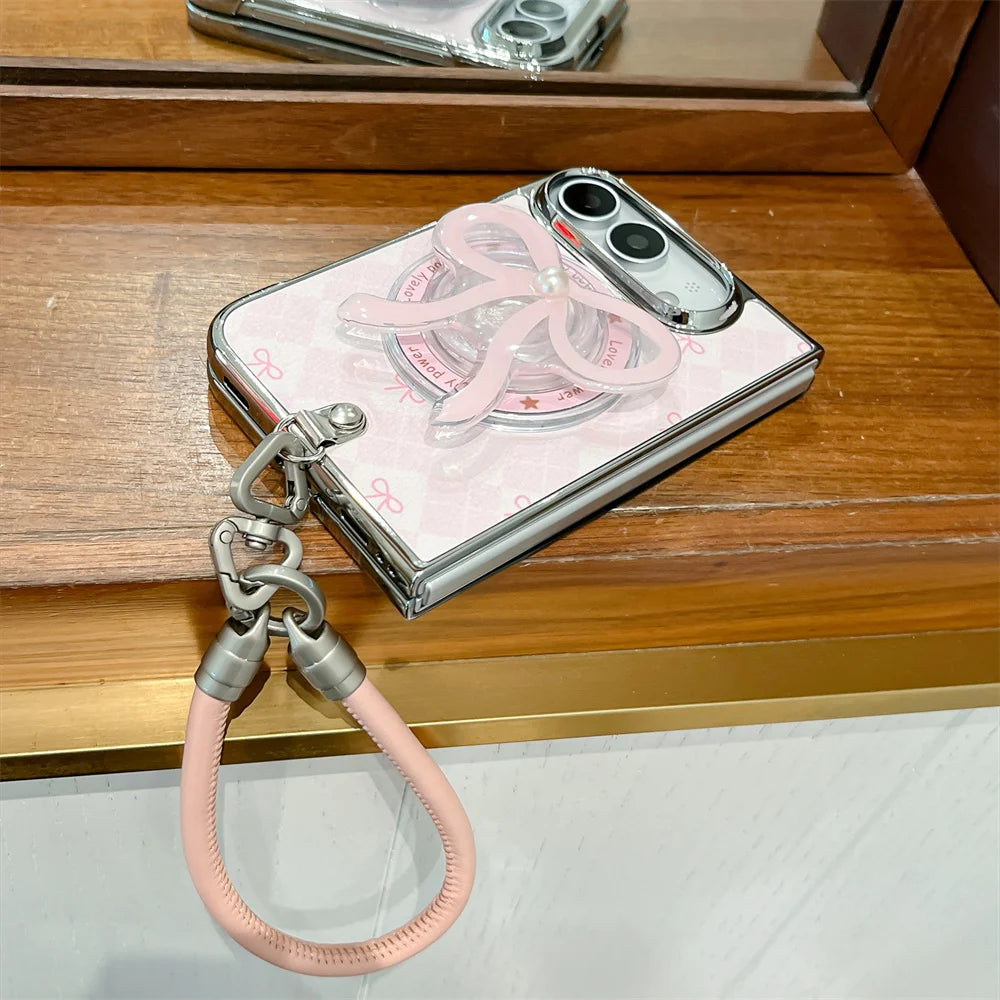 iPhone Duo リボングリップ ストラップ付き Magnet内蔵 iPhoneケース 淡色｜ピンク・ガーリー #261247