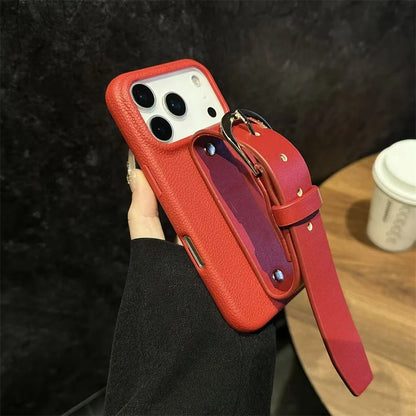 【レザーシリーズ】ベルトデザイン 高級感 レザー調 スマホケース｜iPhone対応 #251124