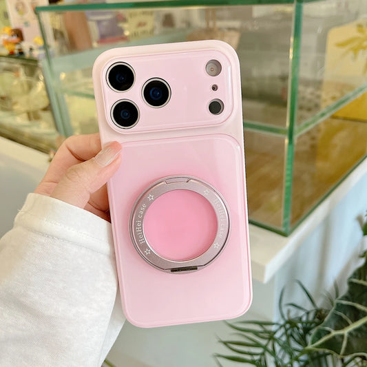 ふんわり 滲みチーク グラデ リンググリップ iPhoneケース｜パステルカラー・スタンド付き #230913
