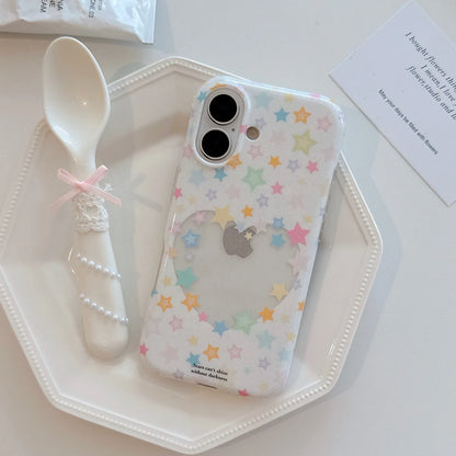 パステル カラフルスター ハートくり抜き iPhoneケース｜韓国ガーリー・星柄 #230824