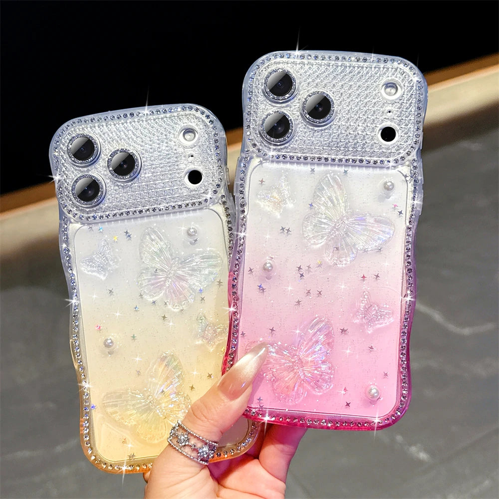 ウェーブフレーム キラキラ 蝶々 バタフライ ラメ かわいい｜iPhoneケース #260508