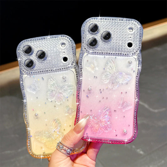 ウェーブフレーム キラキラ 蝶々 バタフライ ラメ かわいい｜iPhoneケース #260508