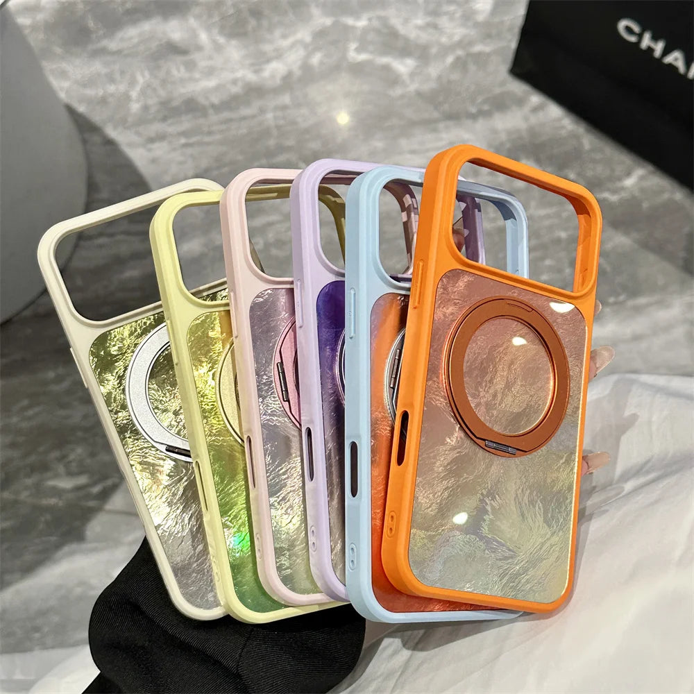 オーロラ 回転リングスタンド付き Magnet内蔵 クリア iPhoneケース｜きらめき・上品 #260062