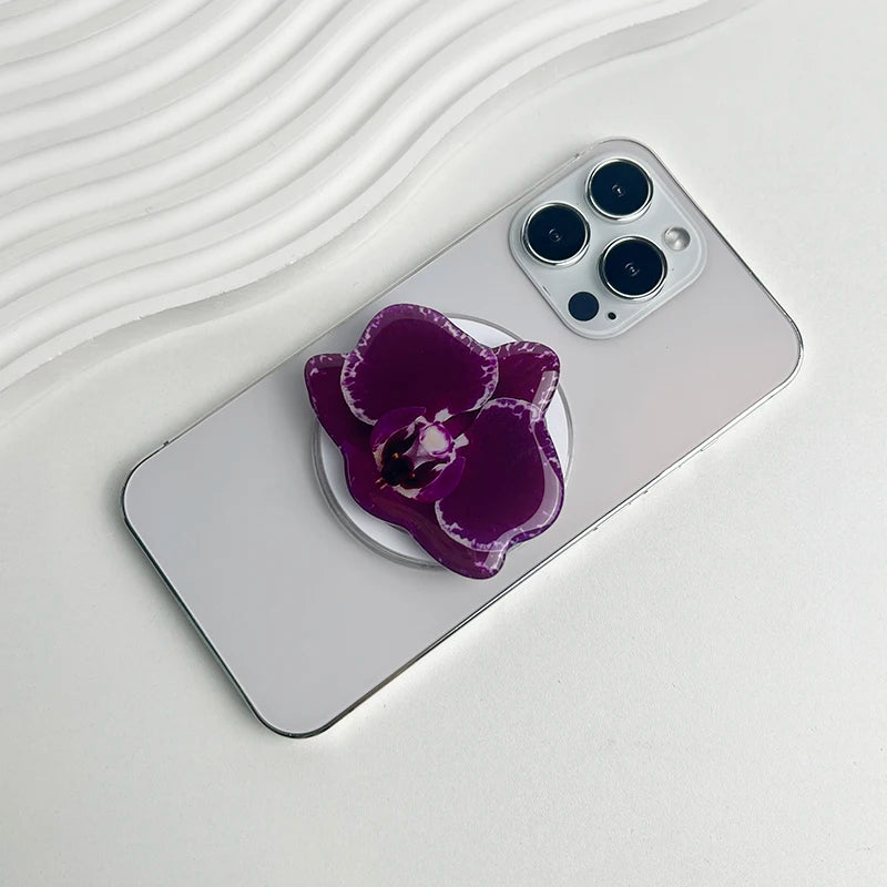 【スマホグリップ】オーキッドフラワー 蘭の花 ポップソケット｜Magnet対応 #241031