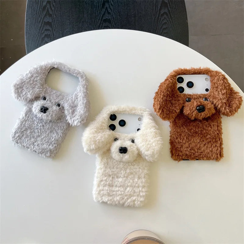 【もこもこプードルファー】耳付き 犬 Dog 3D立体デザイン スマホケース｜iPhone対応 🐶✨ #250103