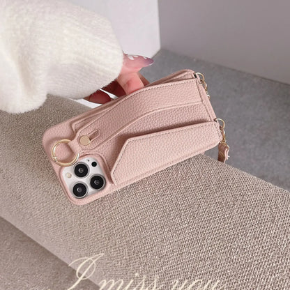 【ストラップ付き×カード収納】ウォレット レザー風 スマホケース｜iPhone対応 #250515