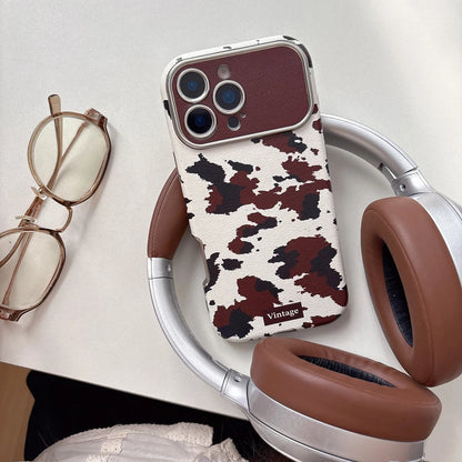 【ヴィンテージカウレザー】ブラウン牛柄×レザー調 スマホケース｜iPhone対応 #250122