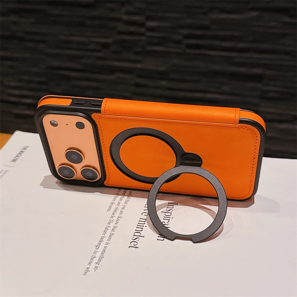 レザー調 リングフリップ iPhoneケース｜折りたたみ 手帳型 #240311