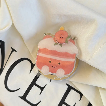 【Magnet内蔵】クリームケーキ オレンジ ギンガムチェック スマホケース｜ゆるかわポップソケット｜iPhone対応 #241203