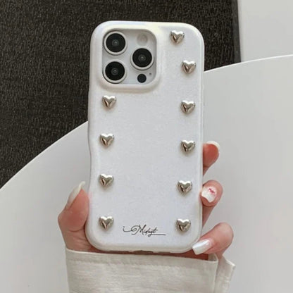 【ハートスタッズシリーズ】シルバーハート レザー デニム調 デザインスマホケース｜iPhone対応 #251217