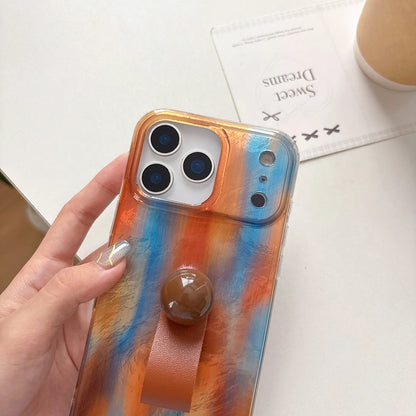 【アートマーブルグリップ】オレンジ×ブルー メタリックマーブル スマホケース｜iPhone対応 #250213