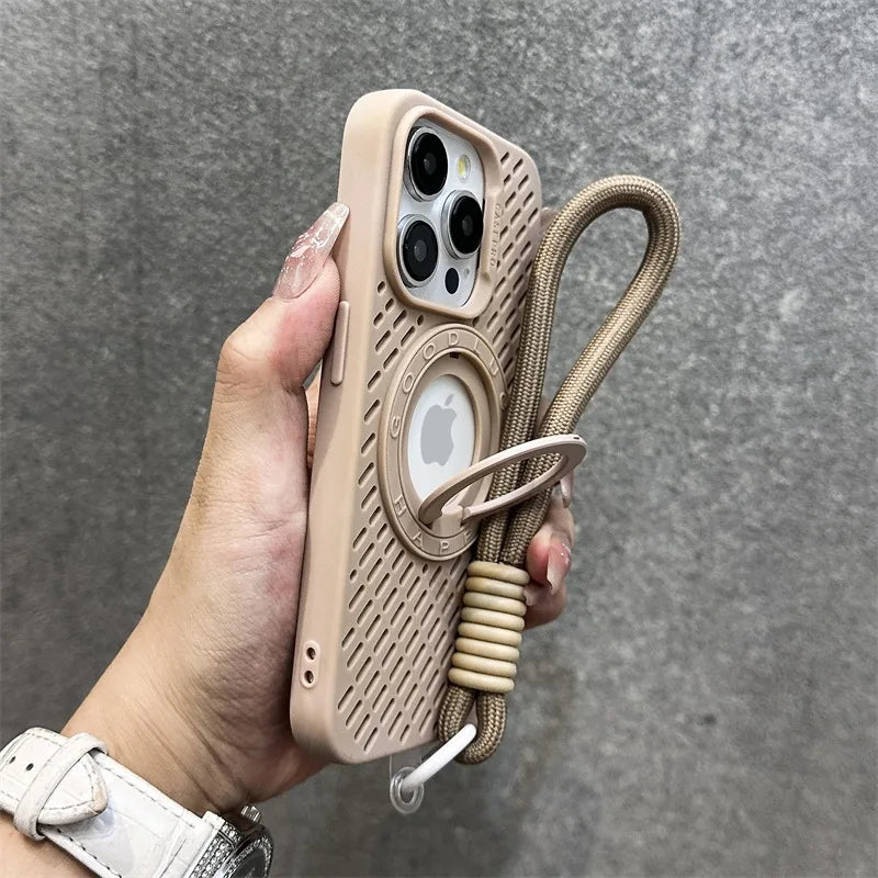 耐衝撃 iPhoneケース ロープストラップ付き マグネット対応 落下防止 スポーツ風デザイン シリコンケース ｜iPhone対応 #250410