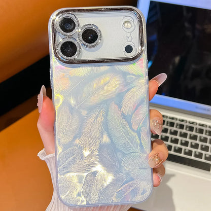 【フェザーシリーズ】ホログラム加工 羽根柄デザイン スマホケース｜iPhone対応 #251204