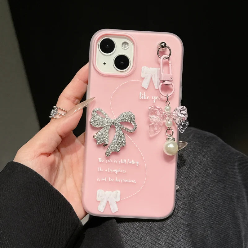 【ビジューリボン】パールチャーム付き スマホケース｜iPhone対応 #240624
