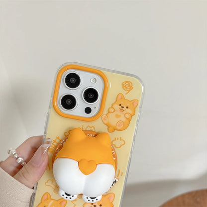 コーギーおしり 犬 グリップ付き iPhoneケース｜韓国風・立体デザイン #231213