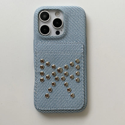 【ビジュースタッズリボン】ポケット付きクールデザインケース｜iPhone対応 #250717