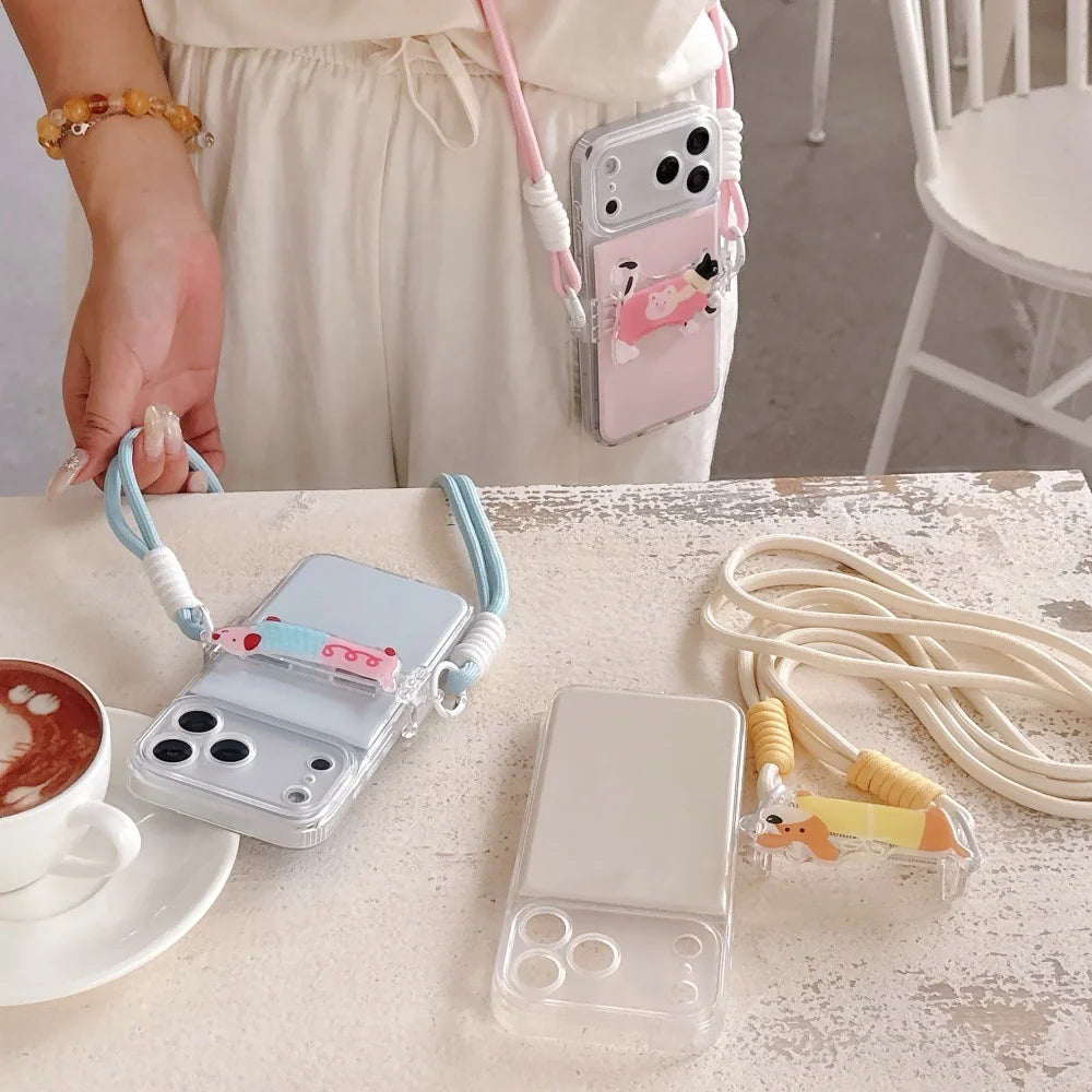 ワンちゃんチャーム ショルダーストラップ付き クリア iPhoneケース｜淡色・ゆめかわ #261262