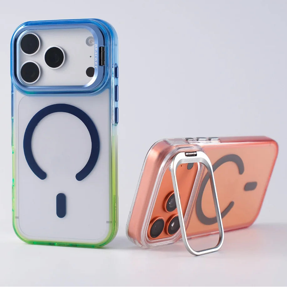 【グラデーションフレーム】 ワンタッチスタンド クリア スマホケース｜iPhone対応 #240902