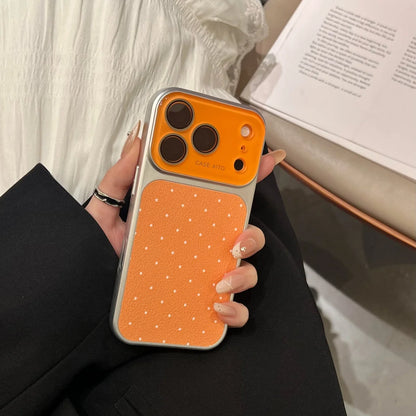 ドット柄 レザー調 メッキフレーム iPhoneケース｜淡色・大人かわいい #260050