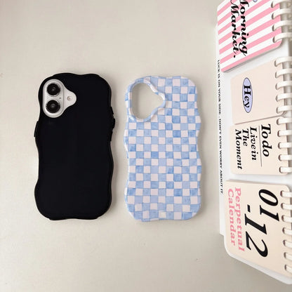 ハート総柄 格子チェック柄 iPhoneケース｜ウェーブフレーム #240310