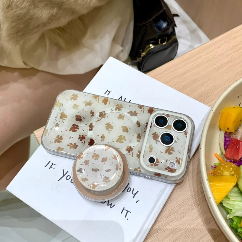 ブラウンリーフ Magnet内蔵 iPhoneケース｜落ち葉柄・マグネットリング付き #240430