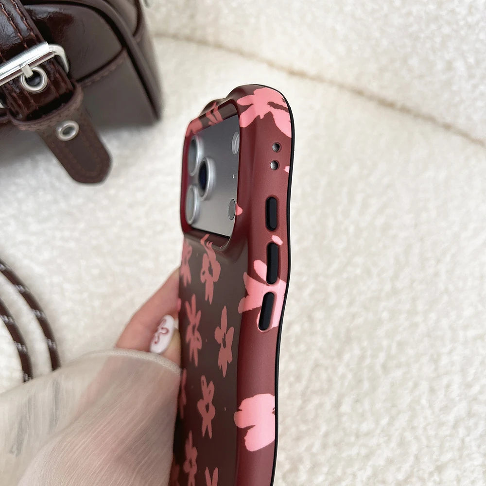 レトロフラワー ウェーブフレーム iPhoneケース｜韓国風 花柄デザインケース #260326