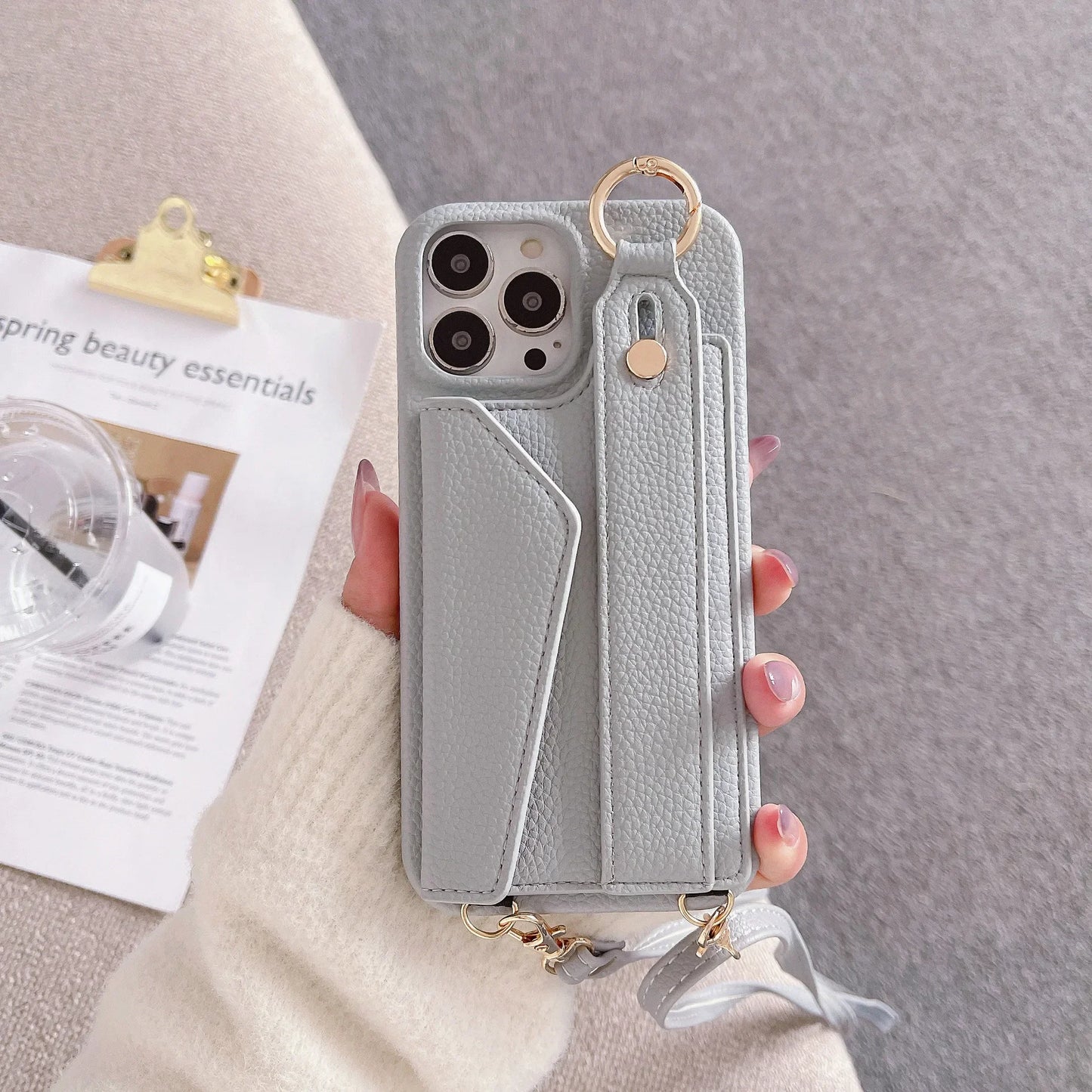 【ストラップ付き×カード収納】ウォレット レザー風 スマホケース｜iPhone対応 #250515