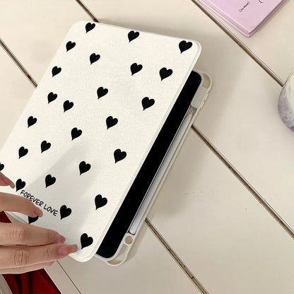 【iPadケース】スタンド付きハートドット柄 手帳型 カバー #261152