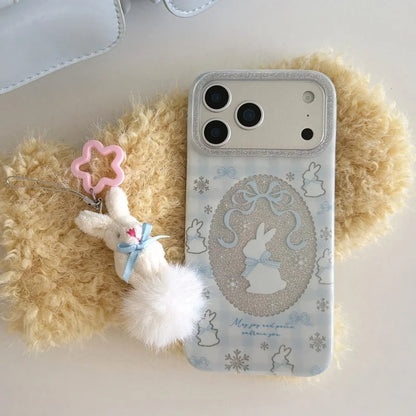 ラビットレース グリッターiPhoneケース｜うさぎモチーフ・キラキラフレーム・ファーチャーム付き #240501