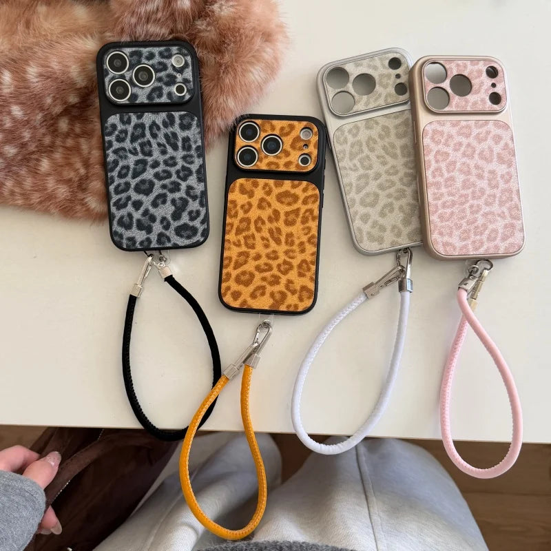 【アニマルムード】ピンク ブラウン レオパード ヒョウ柄 ストラップ付き スマホケース｜iPhone対応 #240710