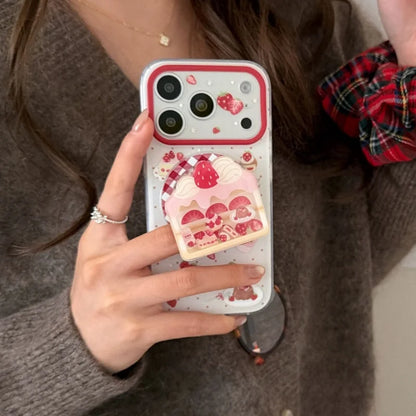 いちご ショートケーキ グリップ付き スイーツ ストロベリー iPhoneケース #240512