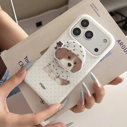 ふんわりネコちゃん ワンちゃん グリップ付き iPhoneケース｜Magnet内蔵 #230925
