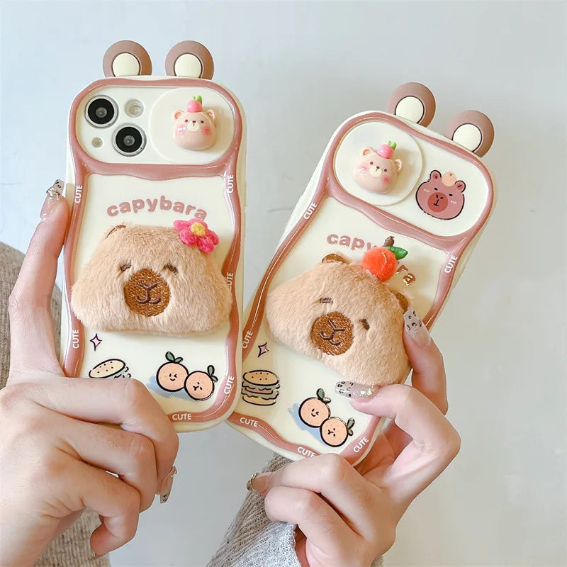 【アニマルぬいぐるみシリーズ】 カピバラ 立体ふわもこケース｜iPhone対応 #240907