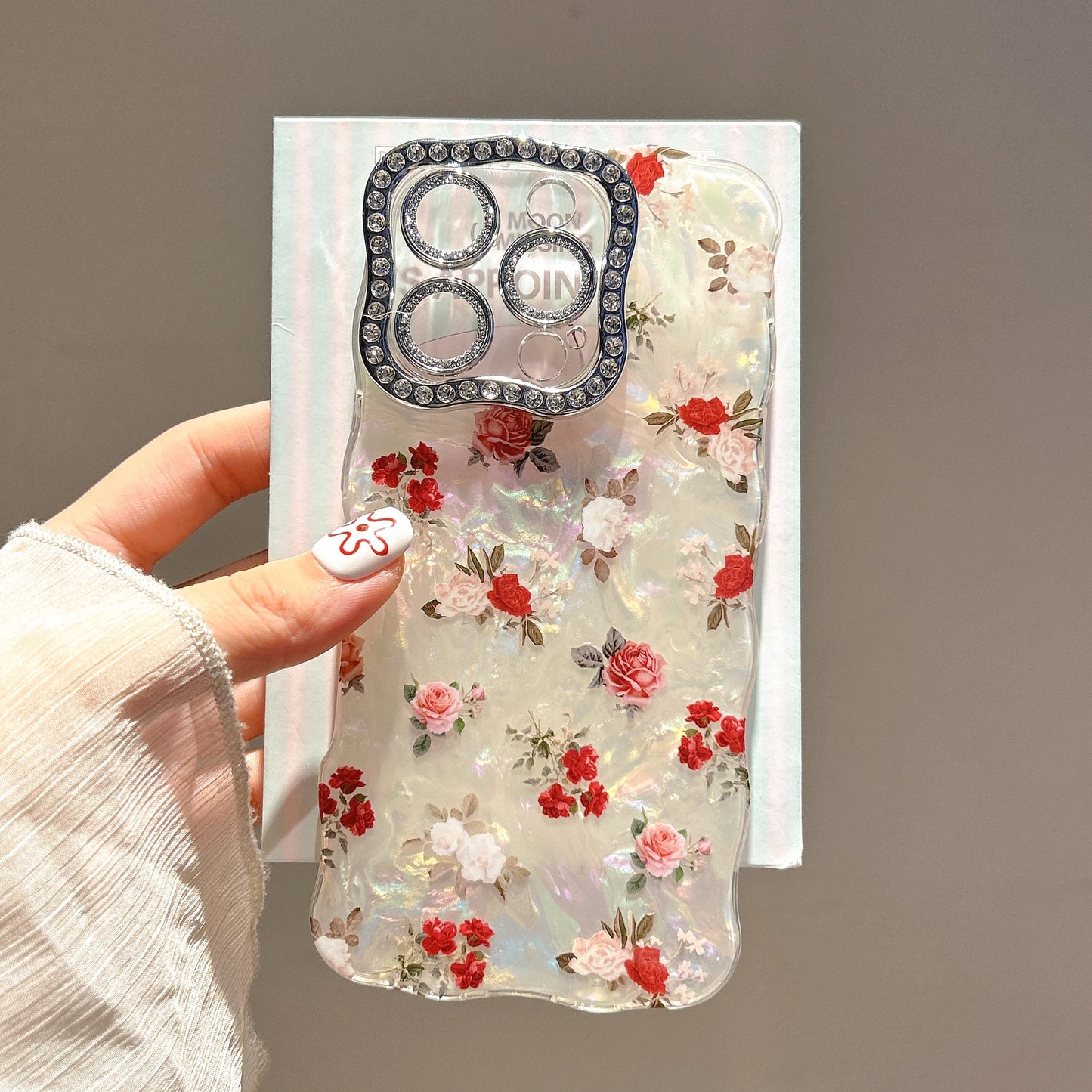 シェルフラワー ローズ ウェーブフレーム iPhoneケース #240319
