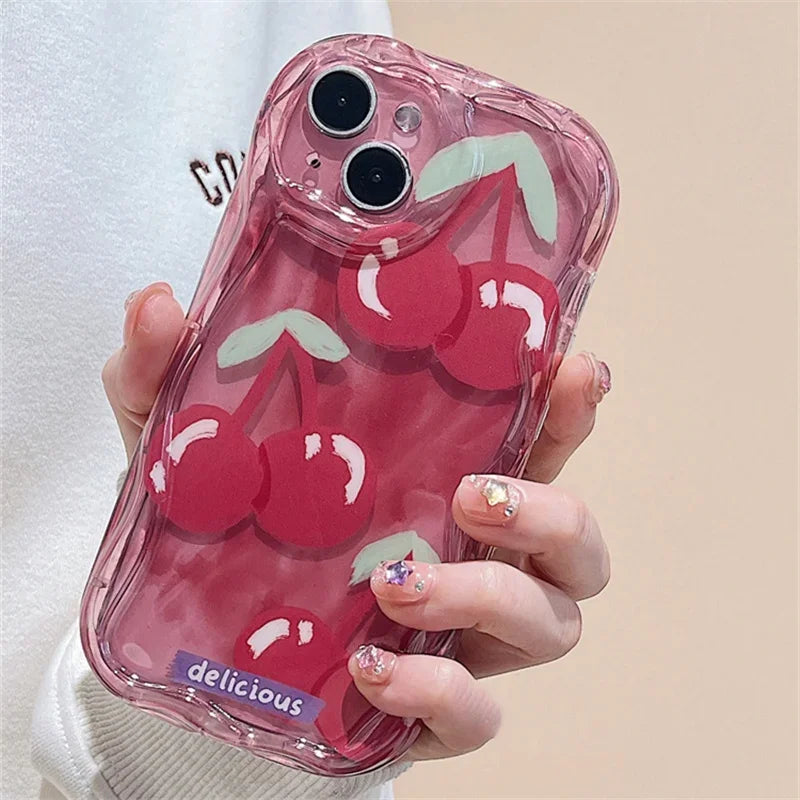 【フルーツシリーズ】立体ピーチ＆チェリー クリアキュート スマホケース｜iPhone対応 #250908