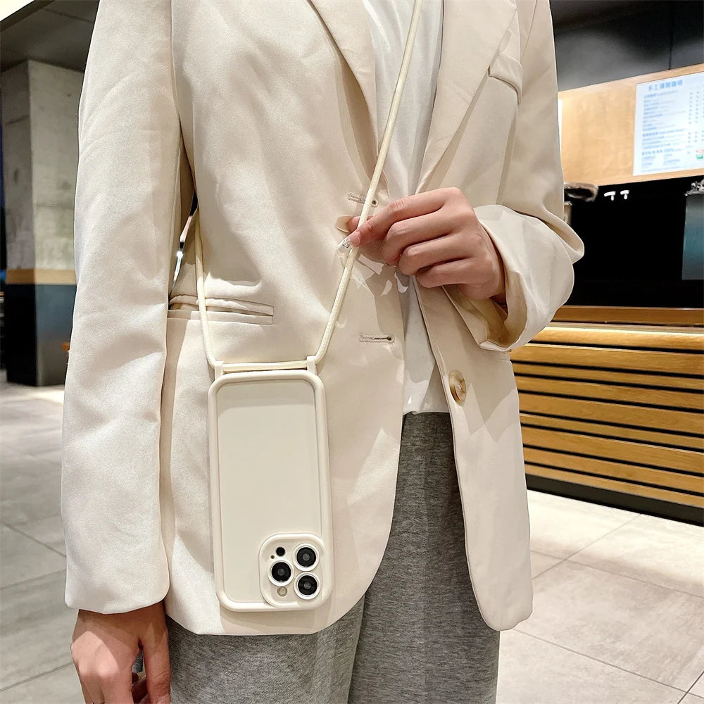 【シンプルシリーズ】無地ショルダーストラップ付き おしゃれ肩掛け スマホケース｜iPhone対応 #250901