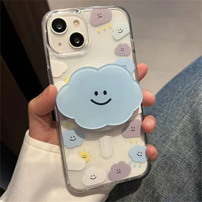 【スマホグリップ】クラウドスマイル ふんわり雲のにこにこスタンド | マグネット対応 #241118