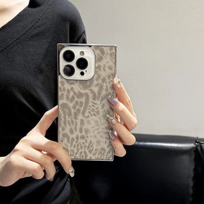 【スクエアシリーズ】 ヒョウ柄 レオパード メタリックフレーム スクエア スマホケース｜iPhone対応 #250815
