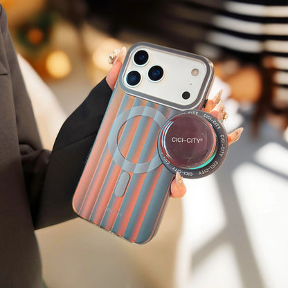 【Magnet内蔵】クリアネオンカラー  透明グラデ ストライプ  スマホケース｜iPhone対応 #250106