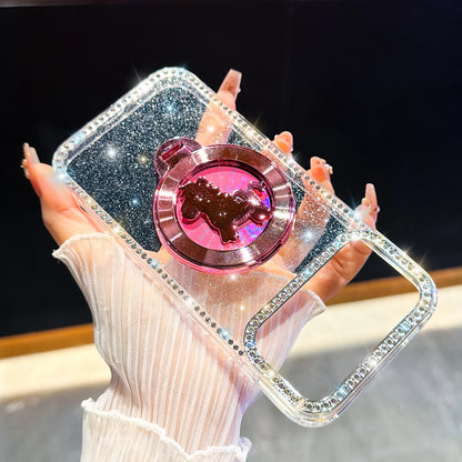 くるくる回る ユニコーン 馬 リングスタンド付き ホログラムラメ iPhoneケース #240511