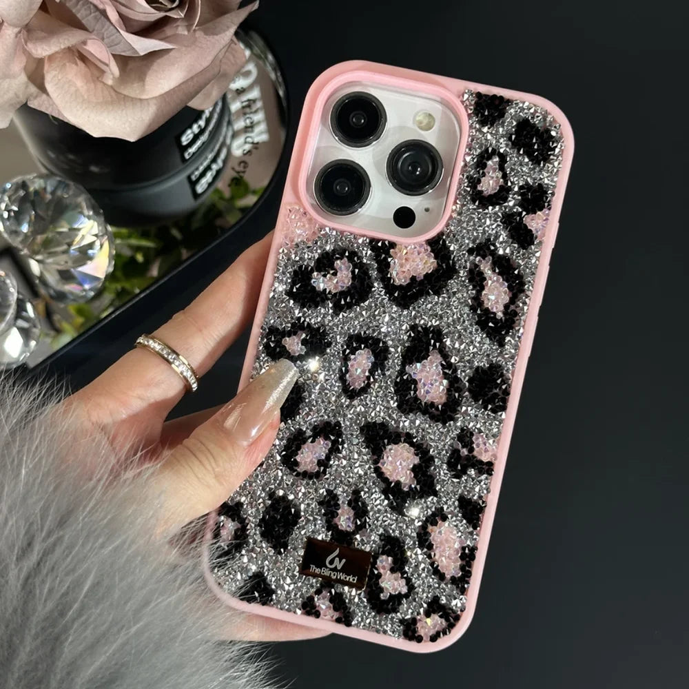 【キラキラビジューシリーズ】フルラインストーン ヒョウ柄 レオパード グリッター デコ スマホケース｜iPhone対応 #260113