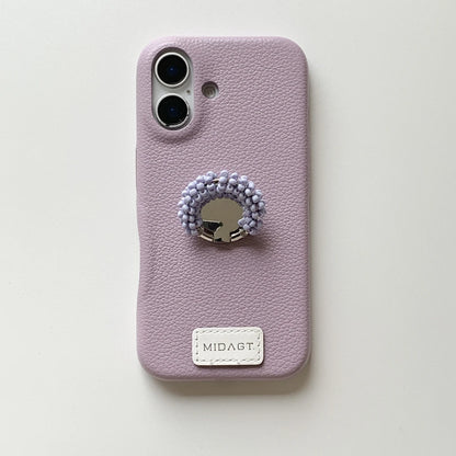 【レザー調】カラー ビーズ リング スタンド付き スマホケース｜iPhone対応 #250421