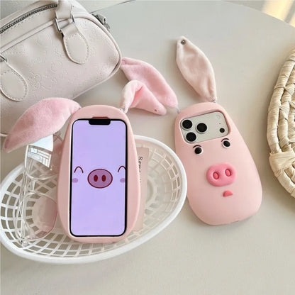 PIG フェイス 耳付き ブタ iPhoneケース｜3D 立体モチーフ #240315