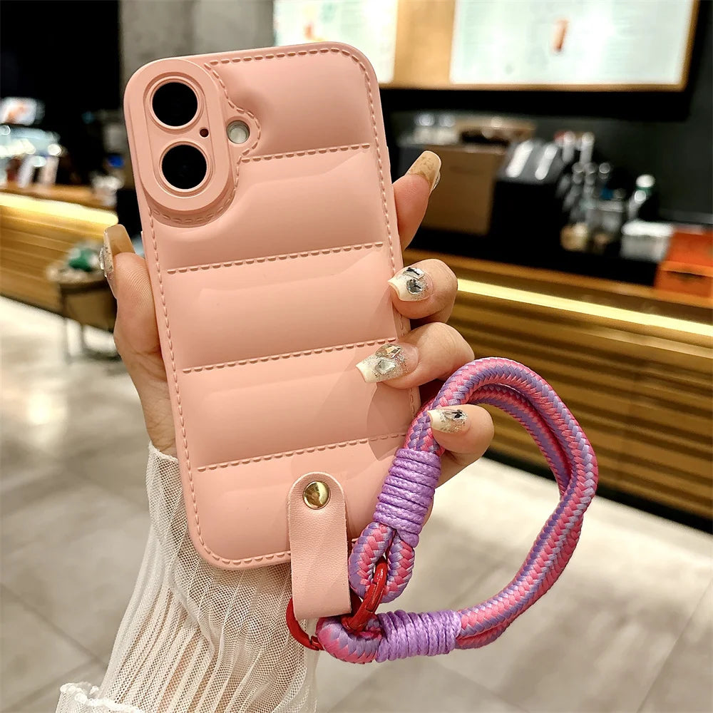 【パフキルトロープ】キルティング風×カラーロープ付き スマホケース｜iPhone対応 #250621