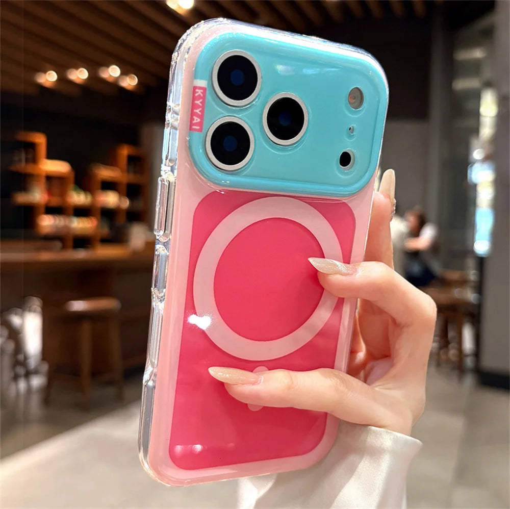キャンディカラー バイカラーフレーム Magnet内蔵 クリア iPhoneケース｜ポップ・爽やか #260059