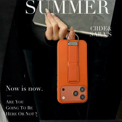 スタンド一体型 レザー調 折りたたみスタンド iPhoneケース｜シンプルデザイン#240329