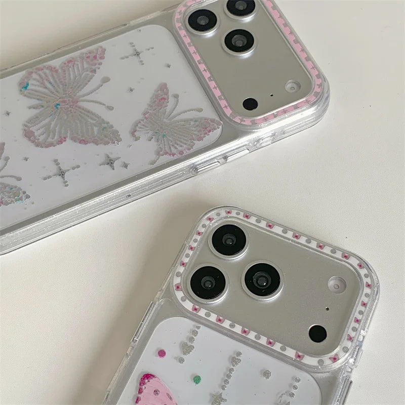 【金箔蝶柄】バタフライ グリッター iPhoneケース｜韓国Y2K・蝶モチーフ・キラキラデザイン #230822